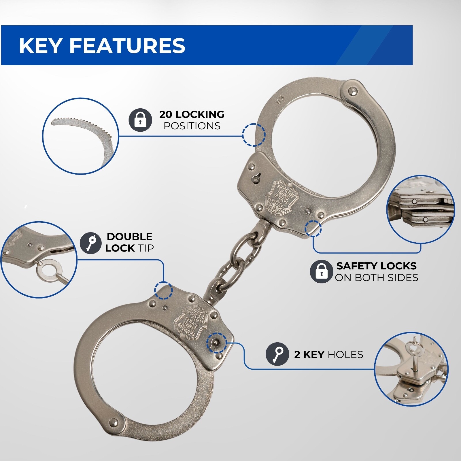 Police Magnum Nickel Plated Handcuff Restraints- Tactical Security Gear