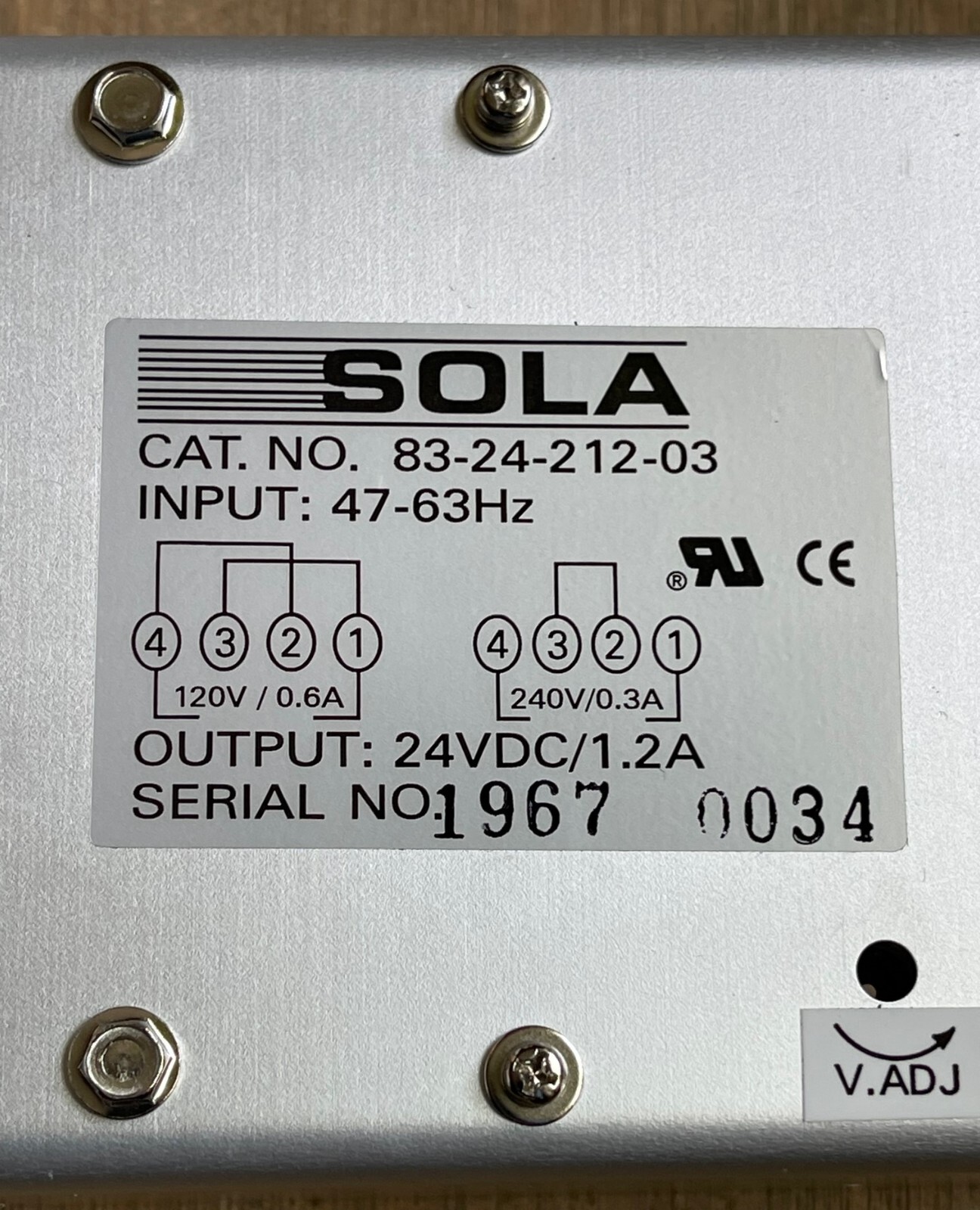 SOLA 83-24-212-03 POWER SUPPLY INPUT 47-63HZ OUTPUT 24VDC 1.2A NEW