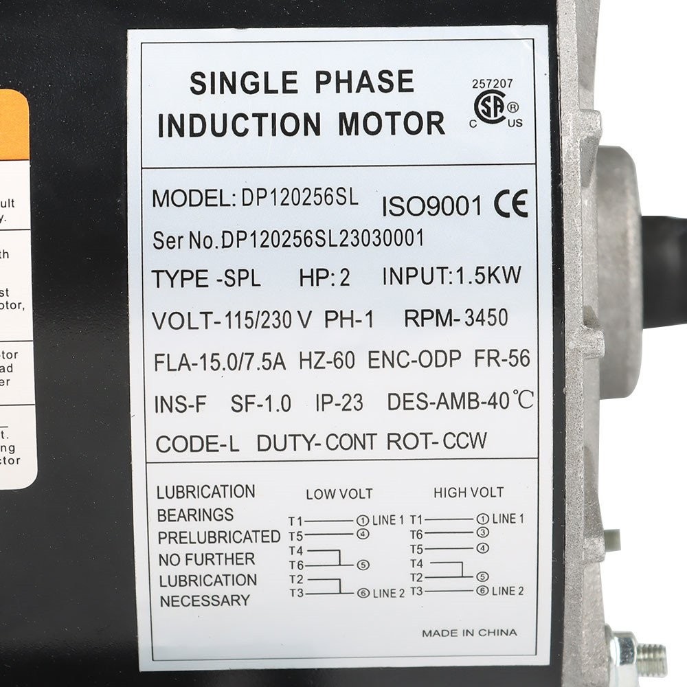 3450 RPM 2 HP SPL Compressor Duty Electric Motor 5/8″ Shaft 115/230 Volt 56Frame