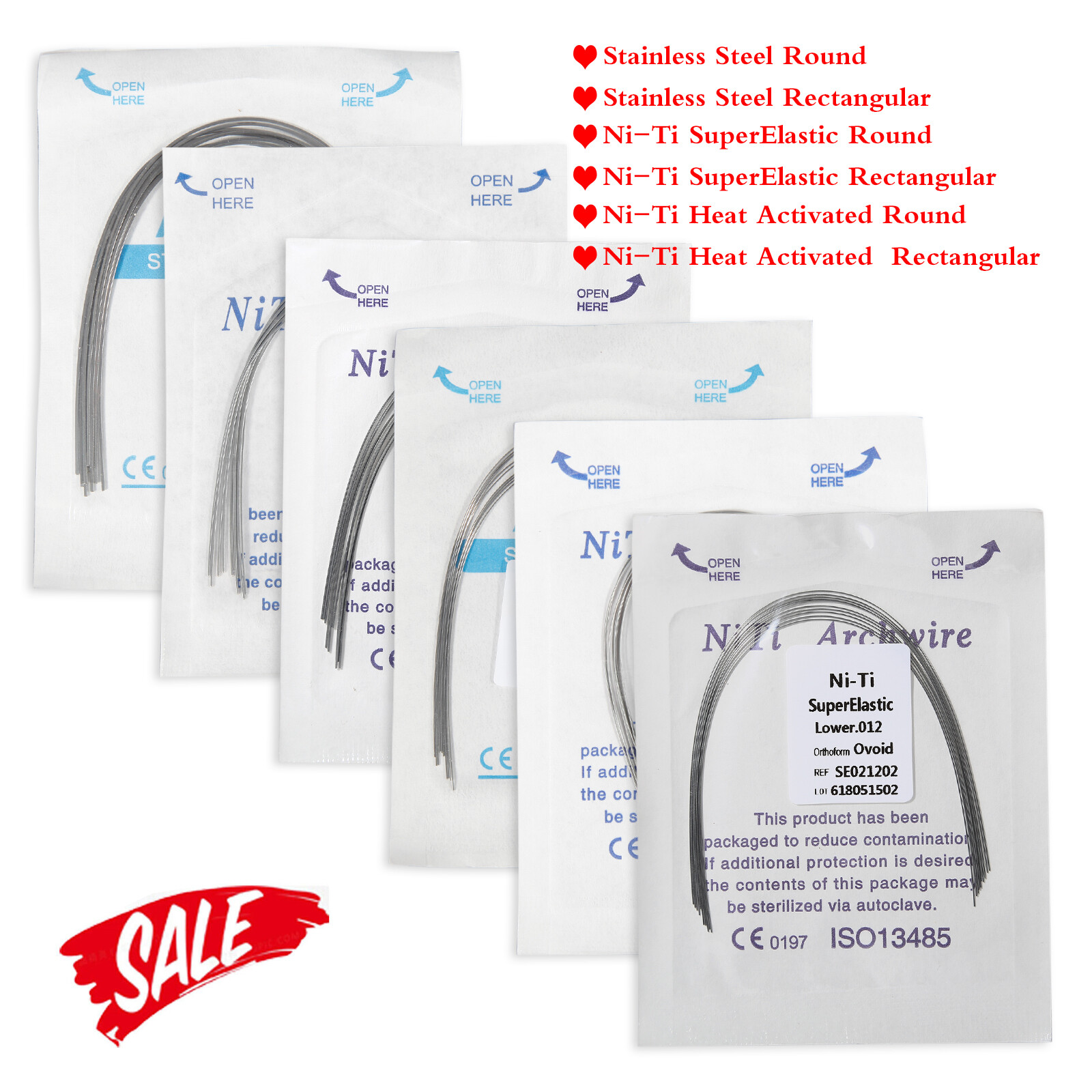 Dental Ortho Arch Wire Super Elastic Niti/SS Round Rectangular Ovoid/Oval