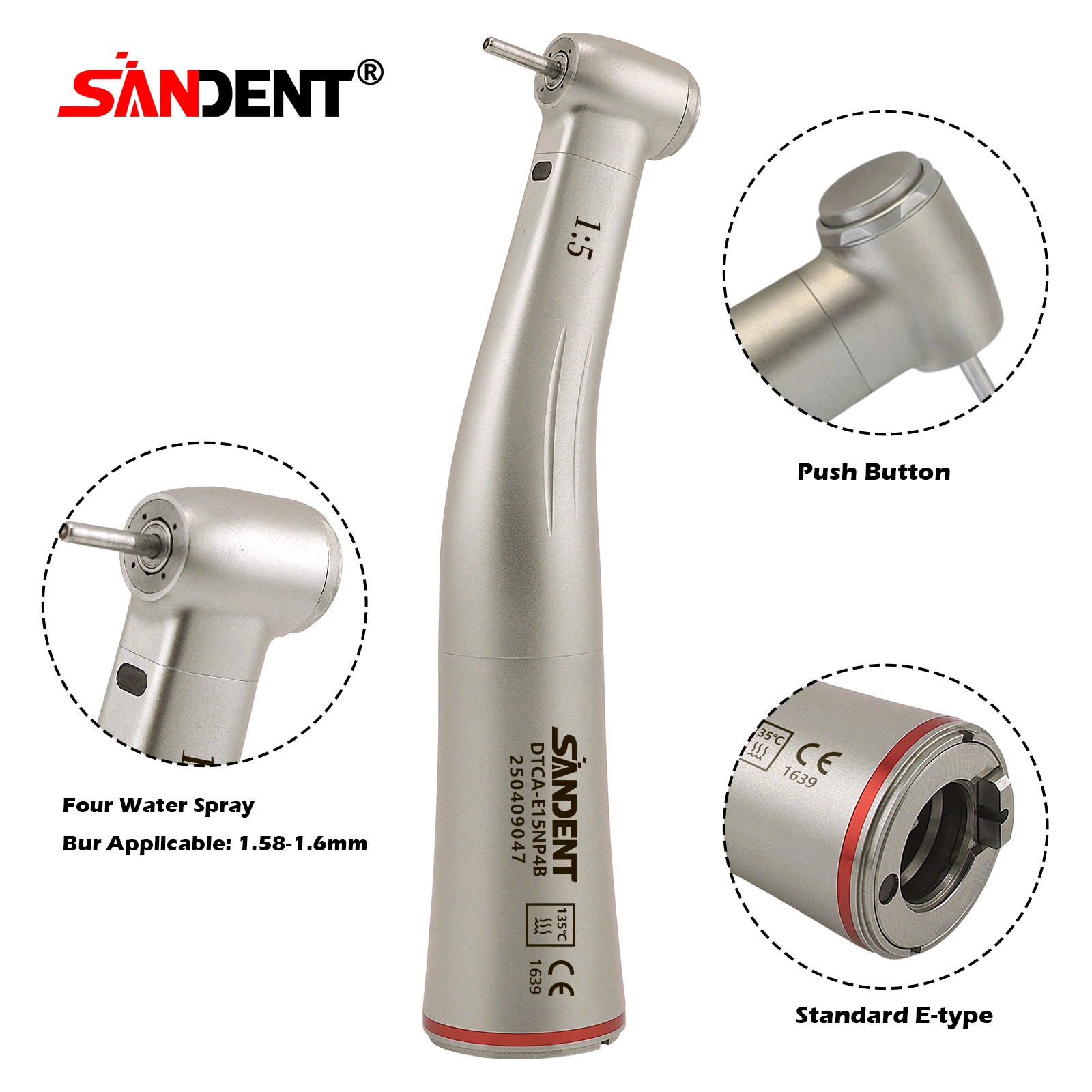 1:5 LED Electric Handpiece High Speed Contra Angle TI-MAX Fit NSK X95L Z95L
