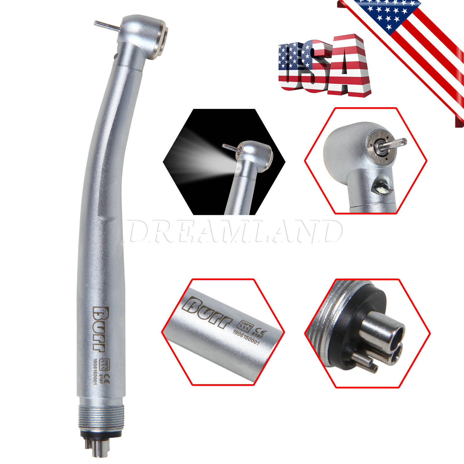 Dental Fiber Optic LED E-generator High Speed Handpiece 4Hole Midwest