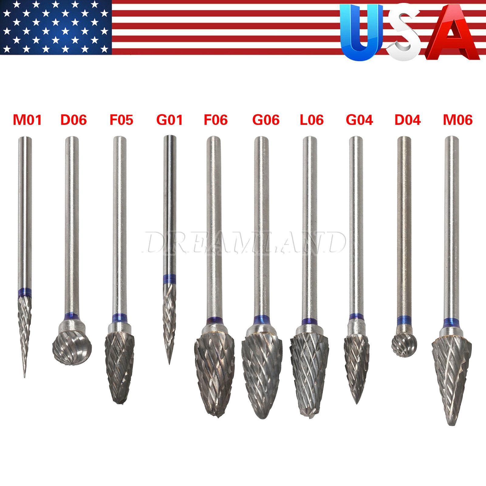 10Pc/kit Dental Lab Polishing Bur Drills Tungsten Steel Carbide Burs 2.35MM