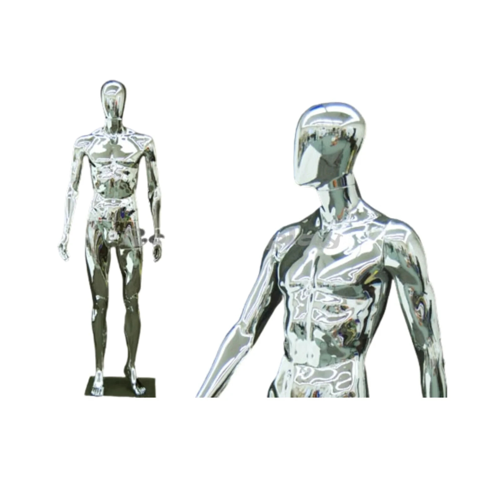 Plastic Adult Male Chrome Full Body Egg Head Mannequin with Removable Head