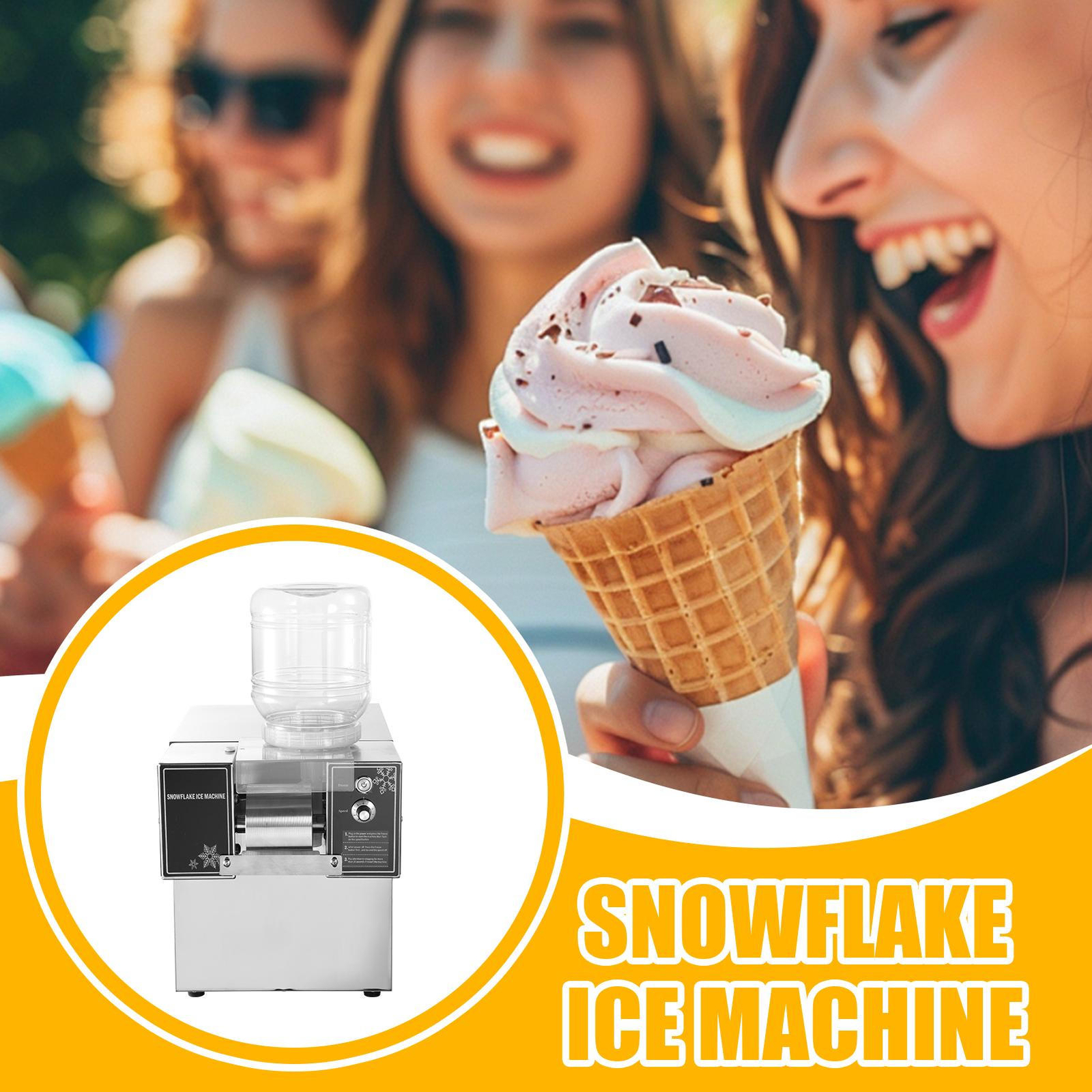 Commercial Snowflake Machine Ice Shaver Snow Cone Shaving Maker Adjustable Speed