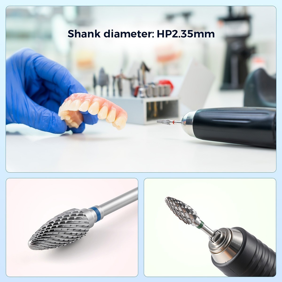 Dental Low Speed Lab Tungsten Steel HP 2.35mm Carbide Cut Burs Polishing 6 Sizes
