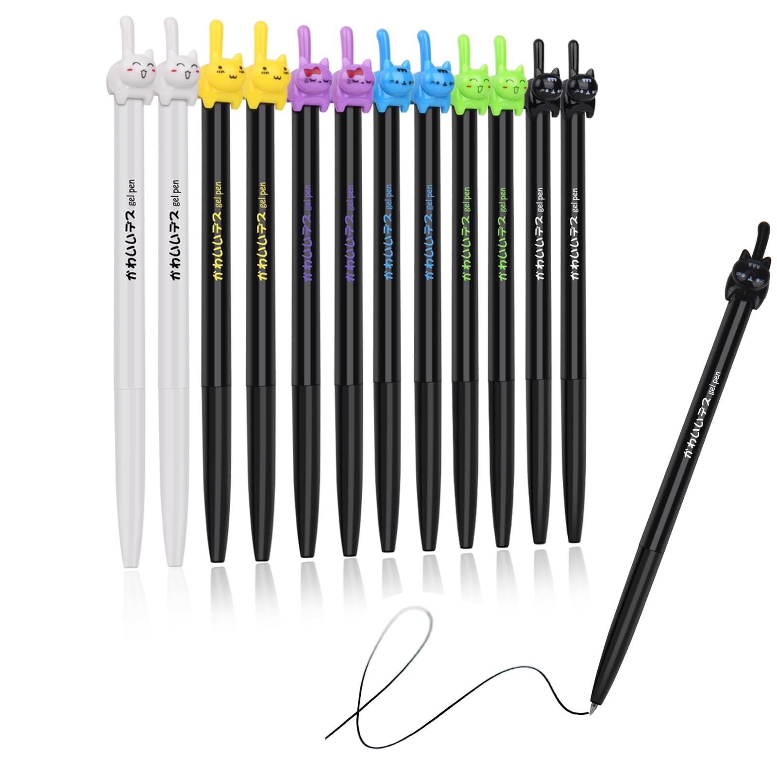 RECHENG retractable cat gel pens,Fine Point 0.5mm black ink,Cute kitty fun ba…