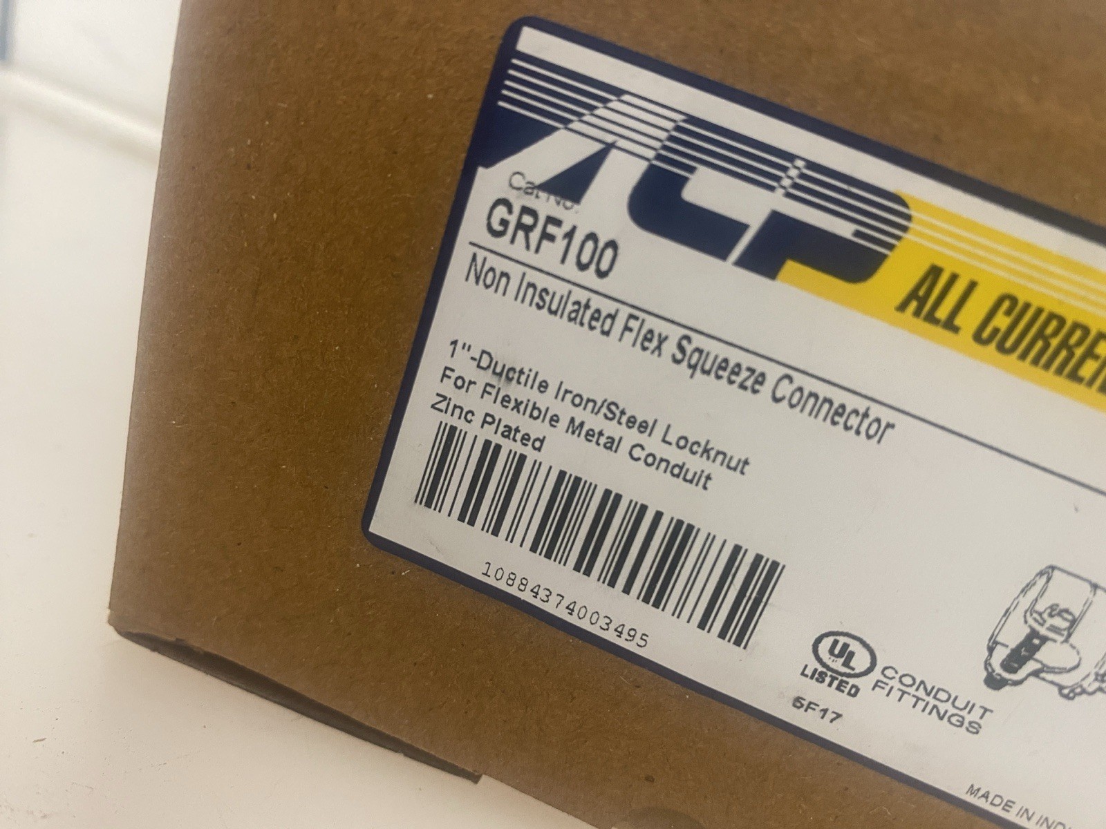 (5) New 1″ AFC GRF100 Conduit Squeeze Connector Flexible Metal Malleable Iron