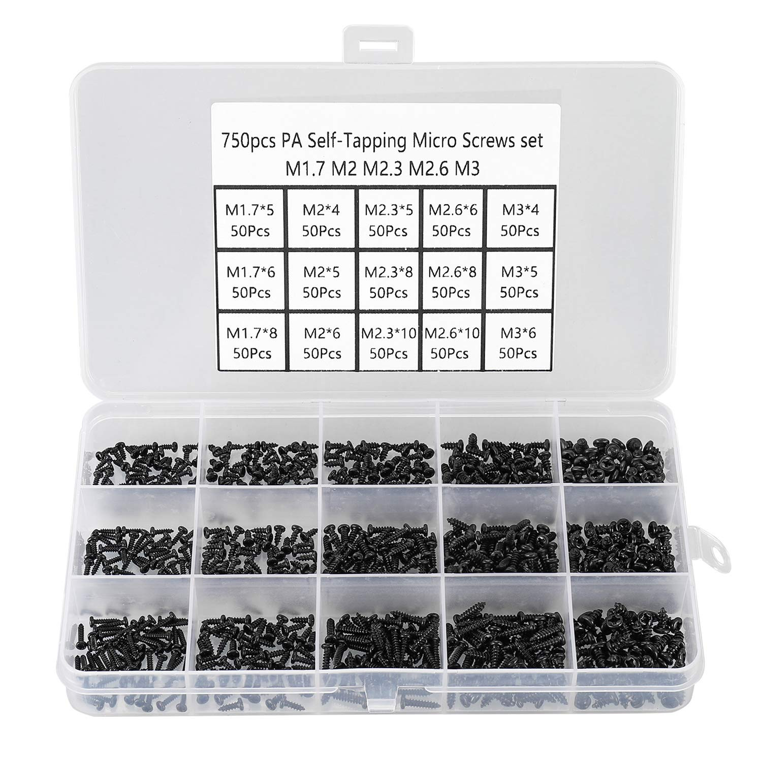 750 Pcs Small/Micro/Tiny/Mini Self-Tapping Screws, M1.7-M3 Phillips Pan Head, Cr