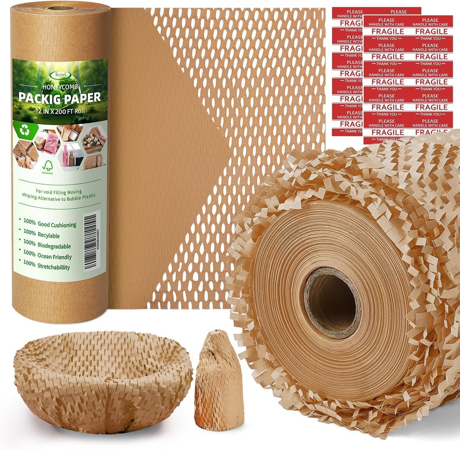 Honeycomb Packing Paper 12 Inch Eco Friendly Biodegradable Cushion Wrap 200 ft