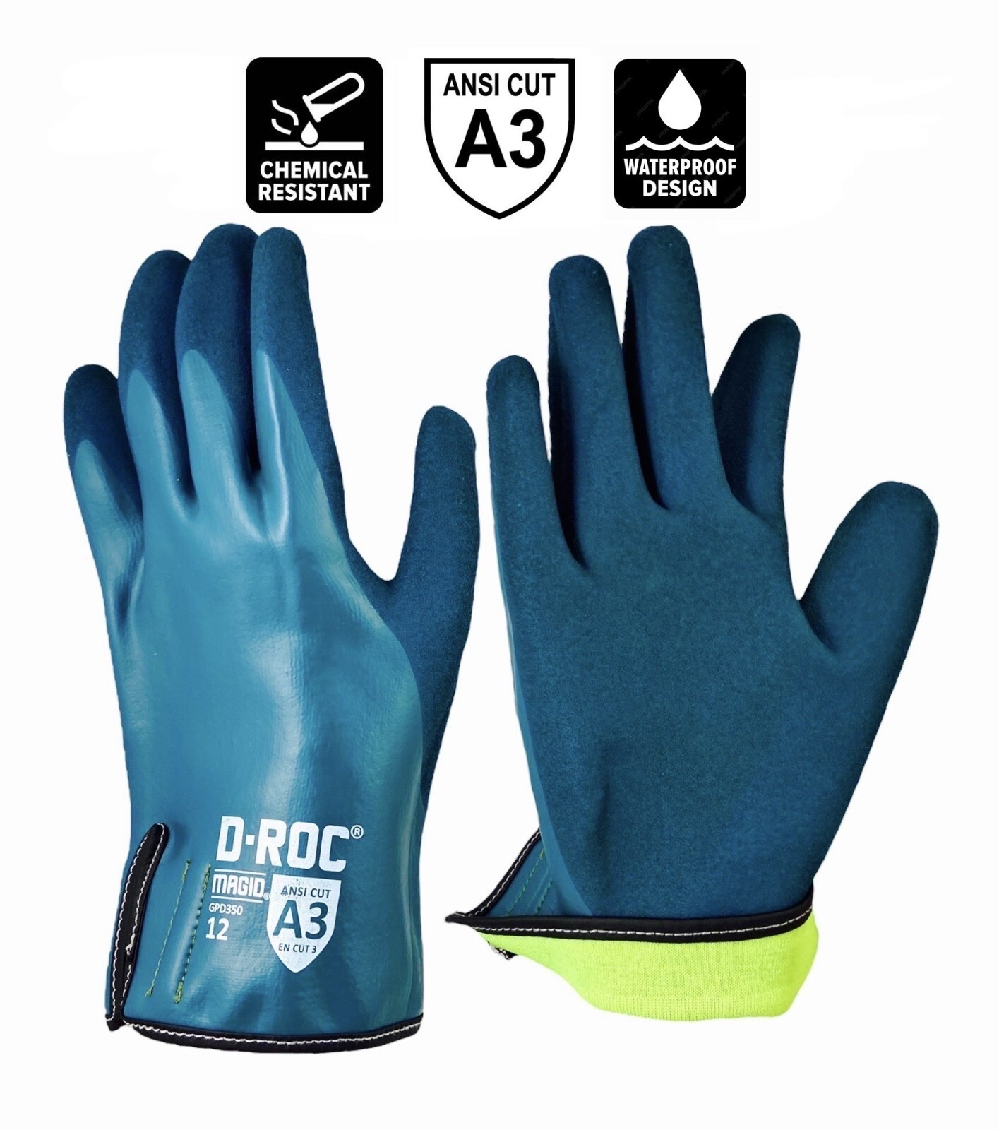 3XL Nitrile Cut/Oil/Chemical Resistant Lab Work Gloves, Knit Lined, Liquid-Proof