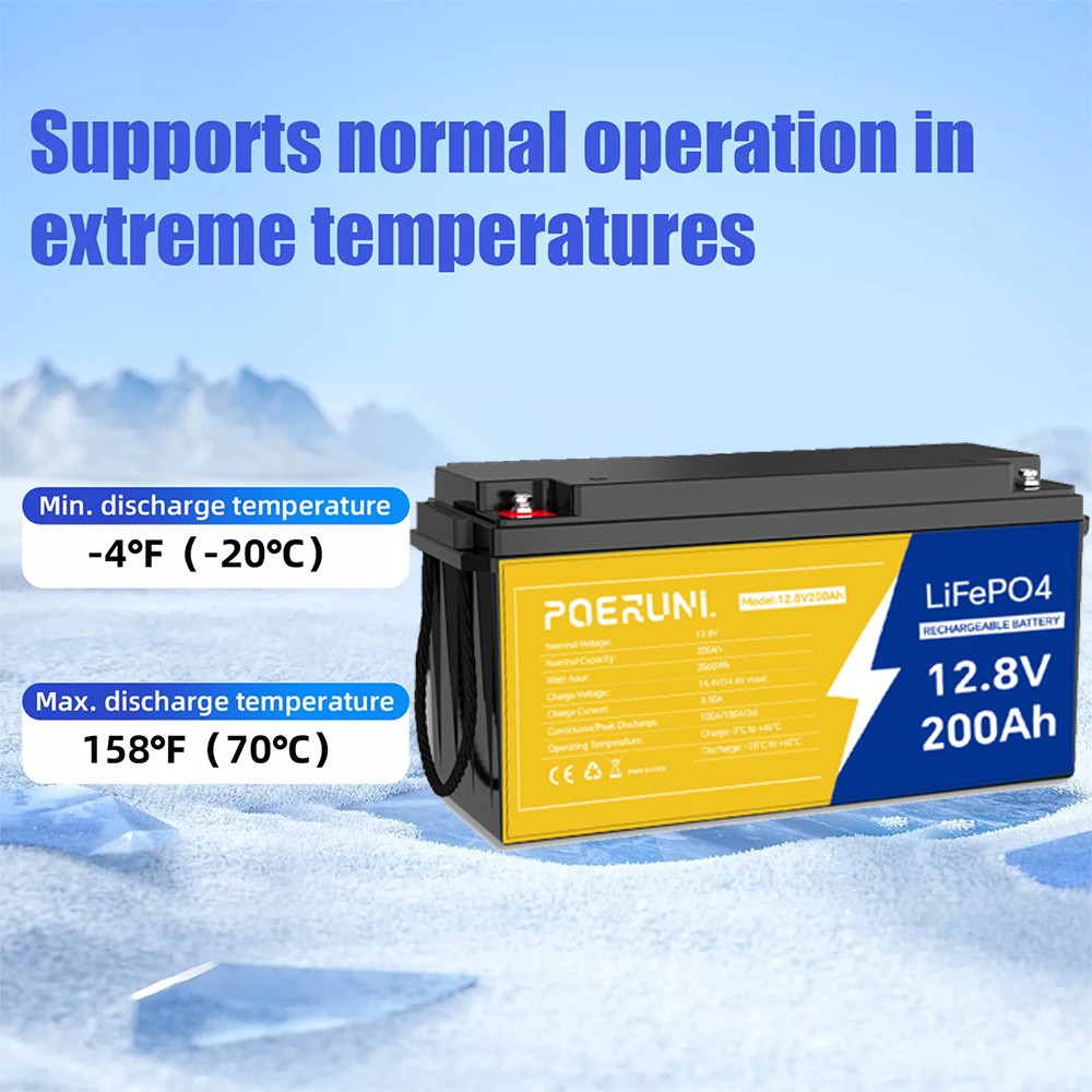 12V 200Ah LiFePO4 Lithium Battery Deep Cycle Built-in BMS for Solar RV Off-Grid