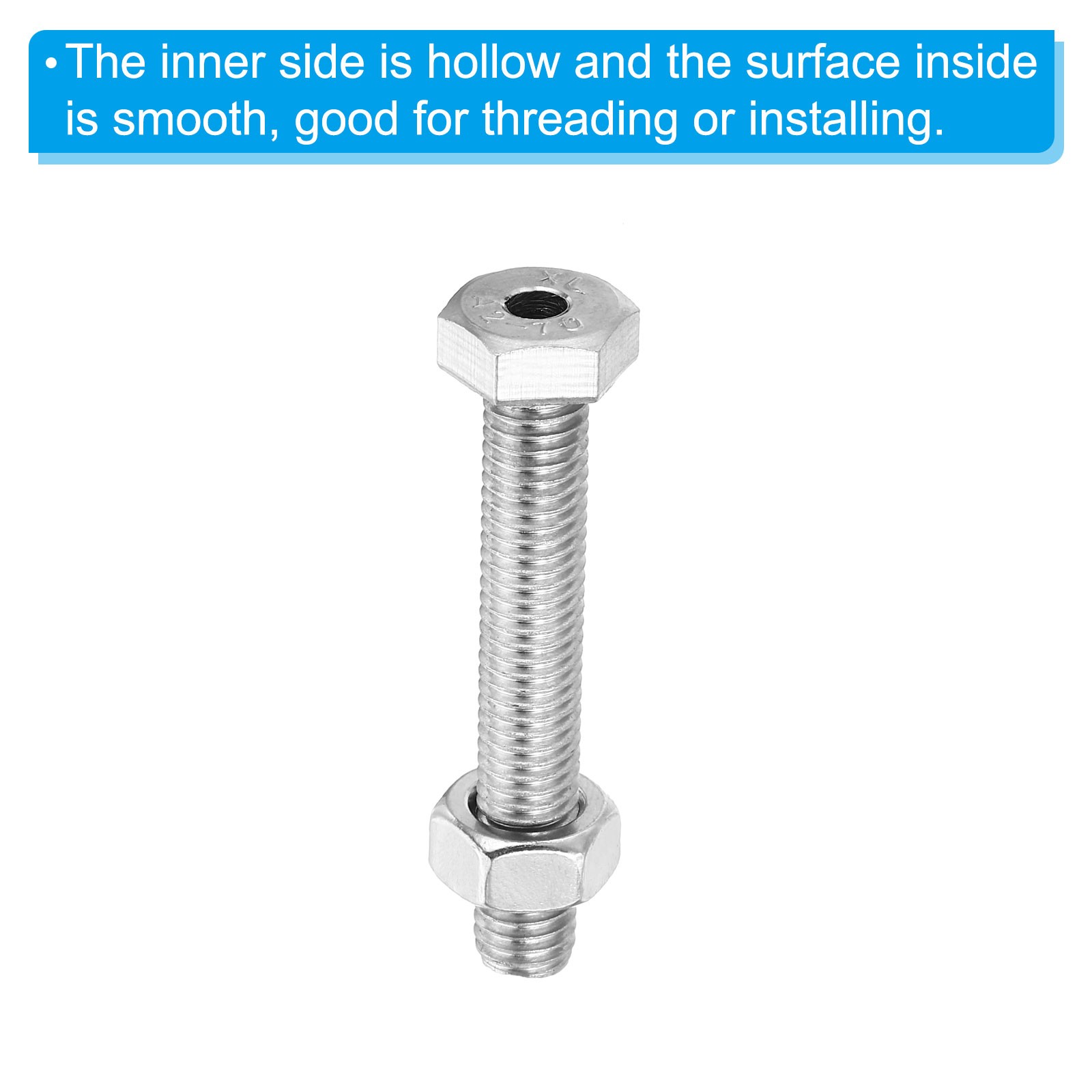 2set M8x50mm Hollow External Hexagon Screw Lamp Threading Through Hole Bolt