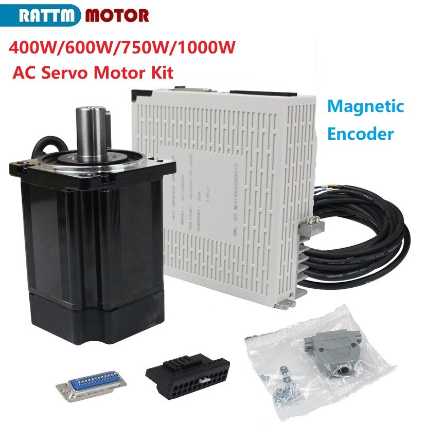 400W 600W 750W 1KW AC Servo Motor Kit 220V + Magnetic Encoder Drive Controller