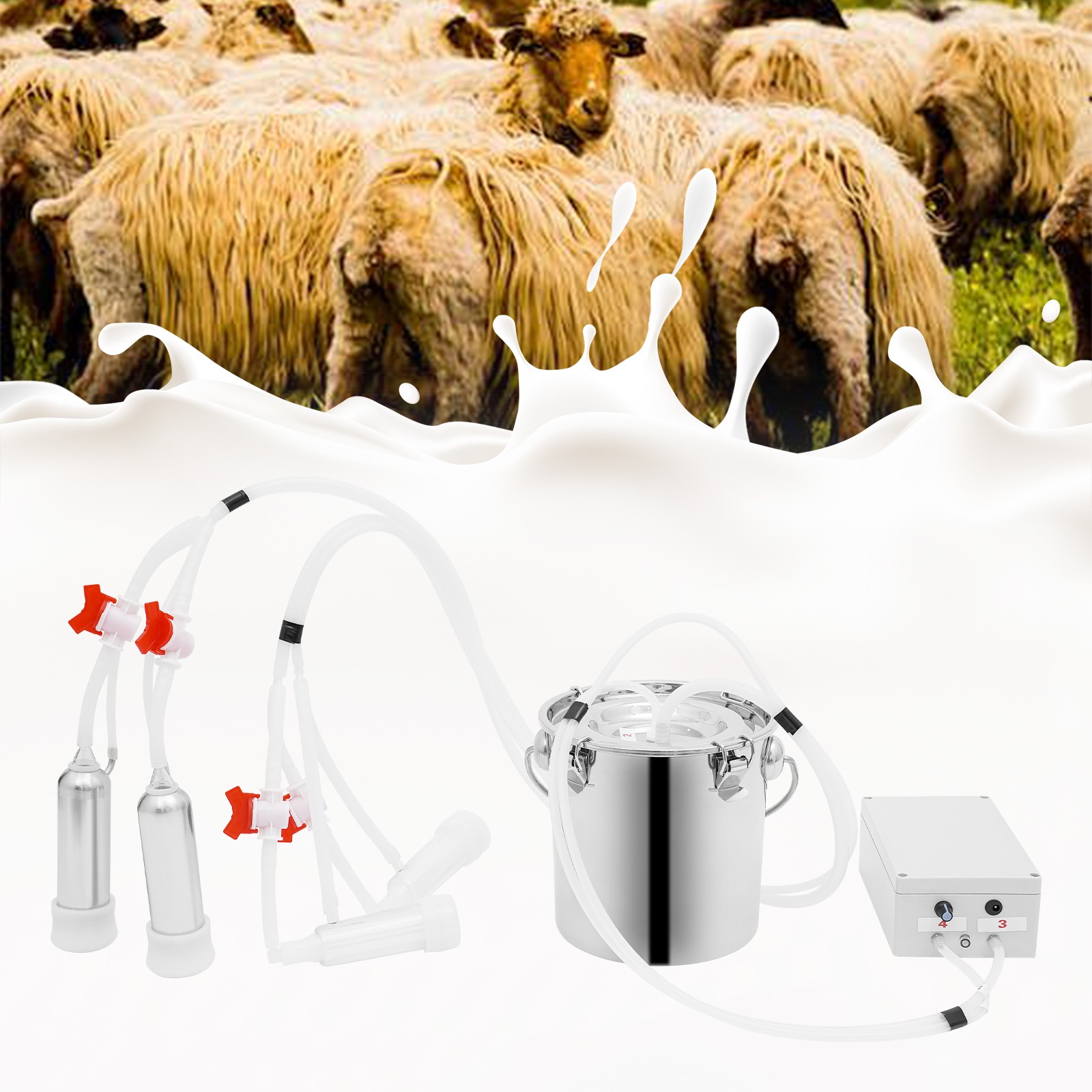 2in1 Pulsation Cow Milking Machine Milking Machine w/Stainless Steel Bucket 5LUS