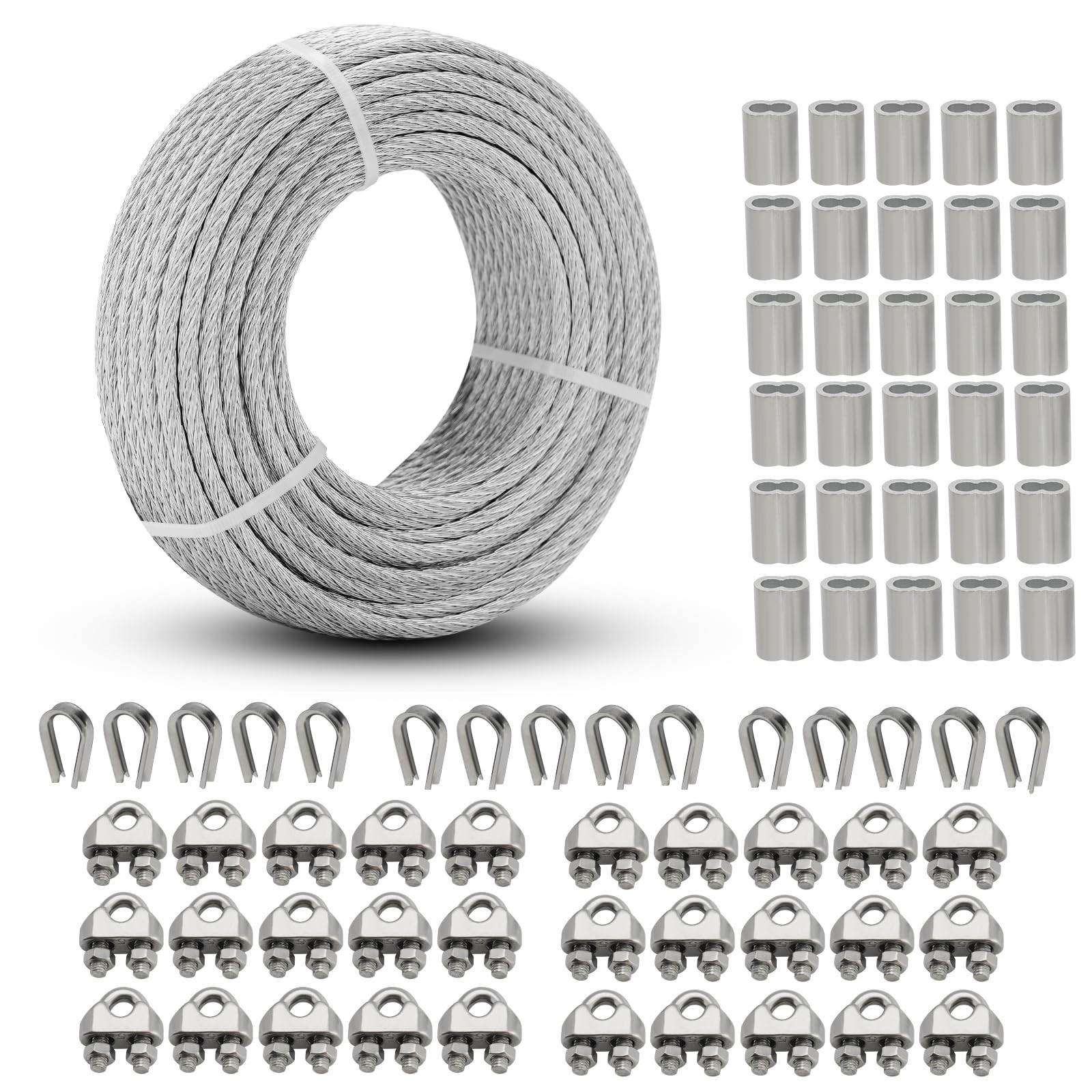 150ft Galvanized Steel Wire Rope 7×7 Cable Kit – Heavy Duty for Clothesline, Fen