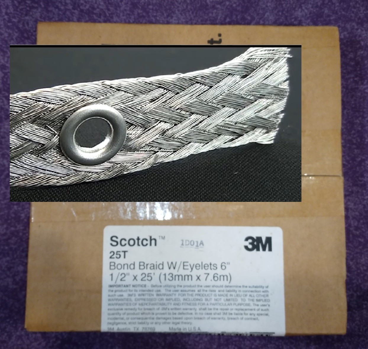 25FT 3M SCOTCH 25T Electrical Grounding Bond Braid w’ Eyelets 6″ 80-6100-9615-0