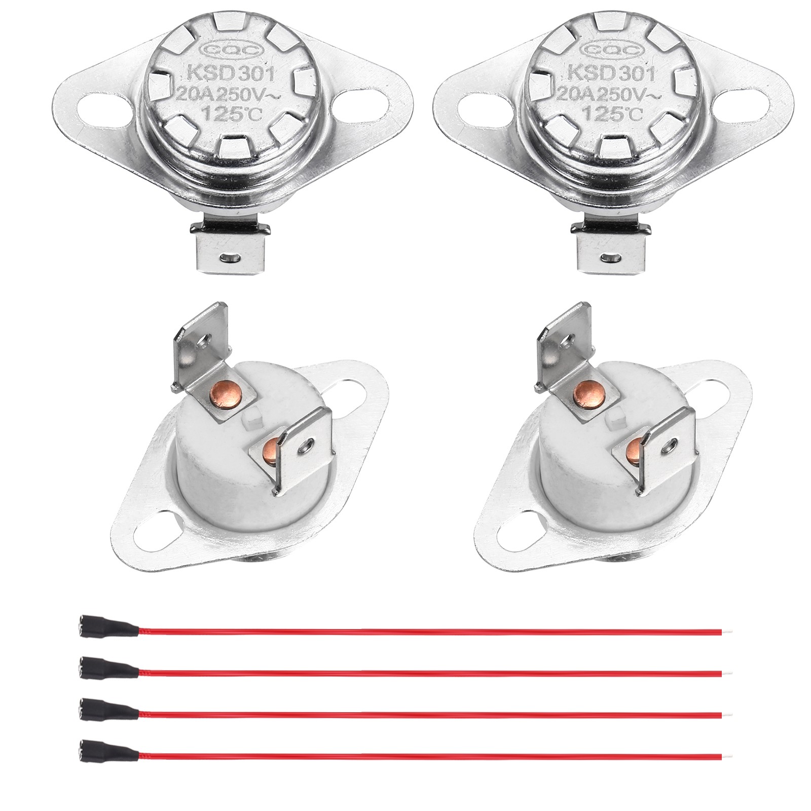 2 pcs thermostat KSD301 125°C/257°F 20A N.C with terminal wire