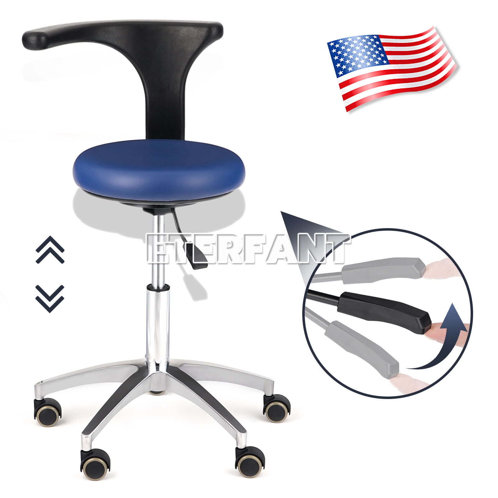 ETERFANT Dental Adjustable Mobile Chair Doctor Assistant Stool PU Leather Blue