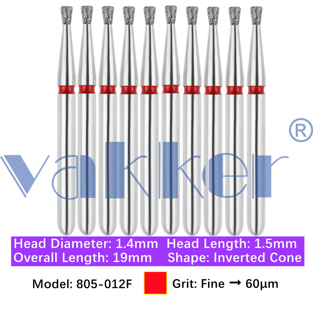 Vakker 10pc Diamond Burs Inverted Cone & Amalgam Buster Fine Medium Coarse