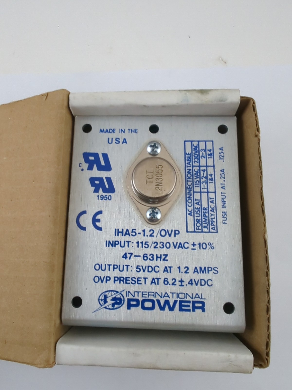 INTERNATIONAL POWER IHA5-1.2/OVP 5VDC 1.2A Output DC Power Supply USA 5v
