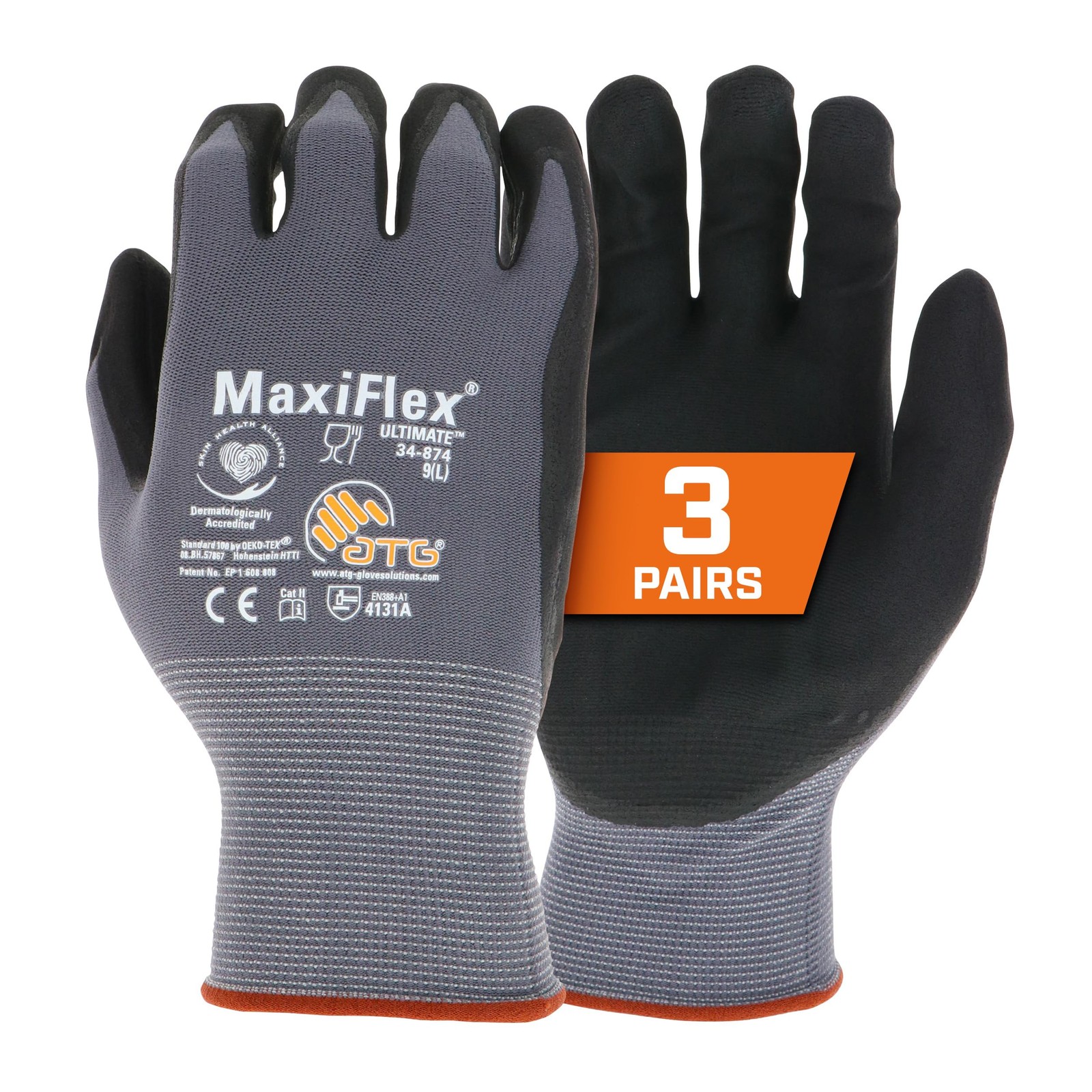 MaxiFlex PIP 34-874/L MaxiFlex Ultimate, Foam Nitrile Palm Coated Gloves, Gra…