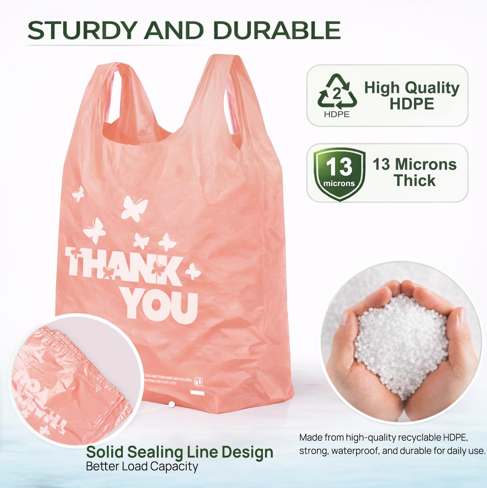PINK Thank you bags, 100PCS T shirt To Go Bags,Grocery Large, Pink