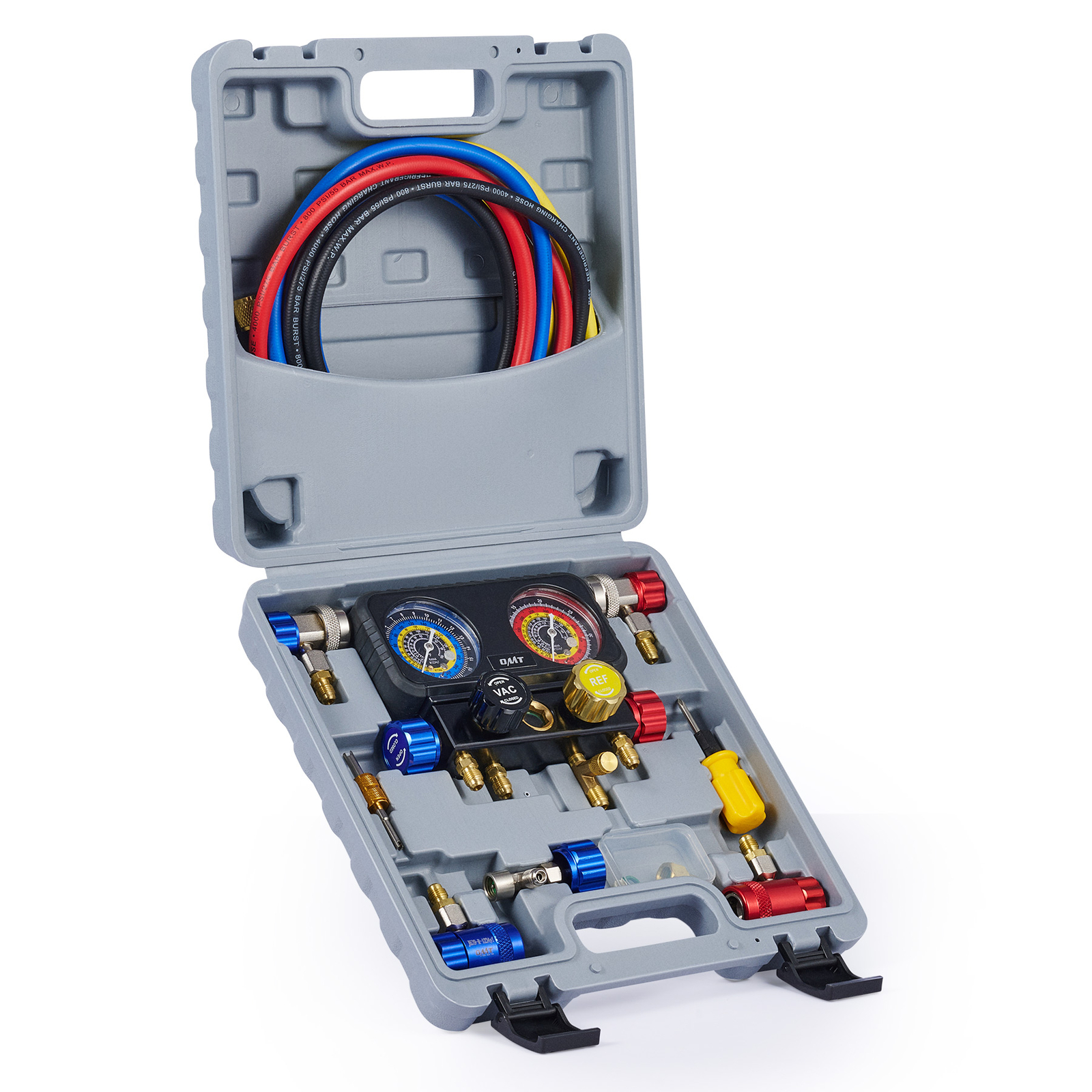 OMT AC R1234YF Gauge Set Automotive 4 Valve Manifold Gauge Kit Freon Charging US