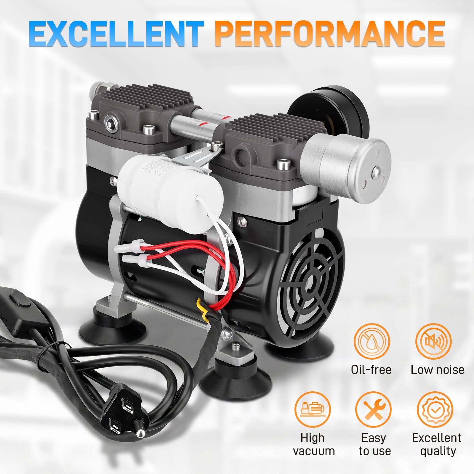 Lab Vacuum Pump Oilless Vacuum Pump 180W 50L/Min w/ Pressure Gauge,Silencer