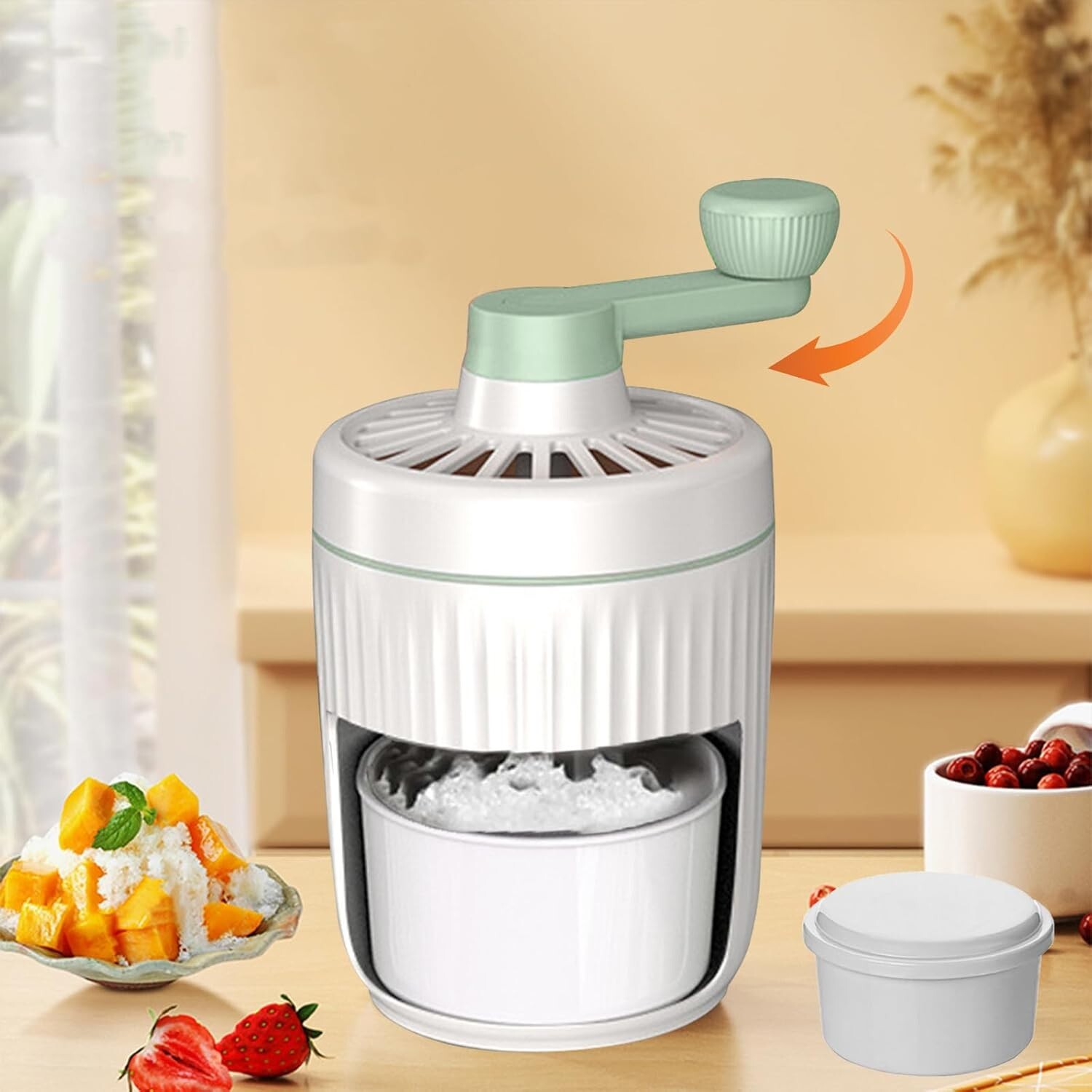 Portable Manual Rotary Ice Crusher, Small Household Ice Shaver, Snow Cone Maker