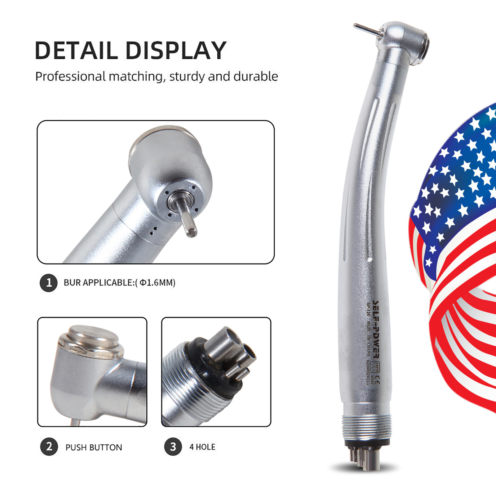 Turbina Dental de Alta Velocidad Estilo NSK con 4 Agujeros y Botón de Pulsar
