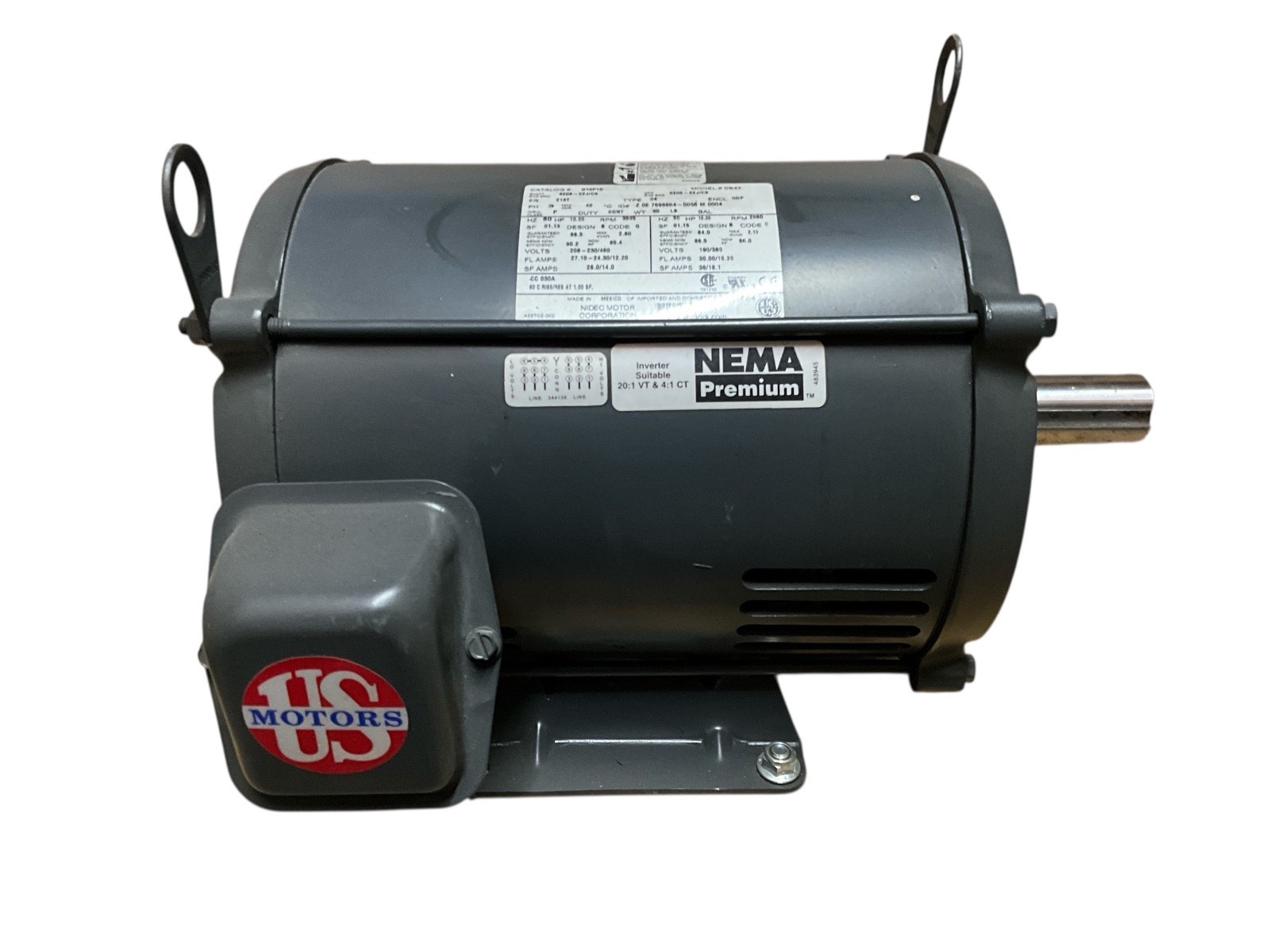 US Motors D10P1D 10 HP AC Motor 3505 RPM 3 Phase 213T 208-230/460 V ODP 60 HZ