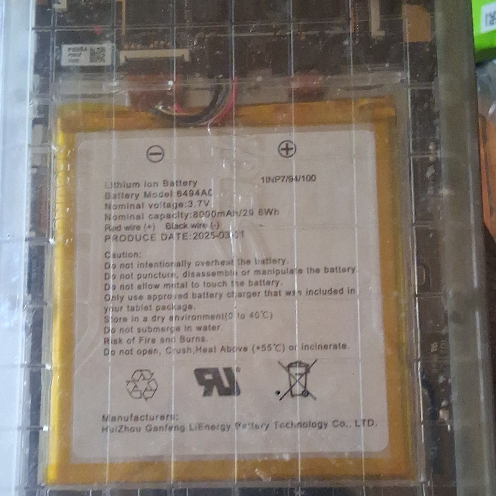 LCD Display Module w/ 3.7V 2000mAh Lithium-Ion Battery Pack 6484A4C (Tablet)