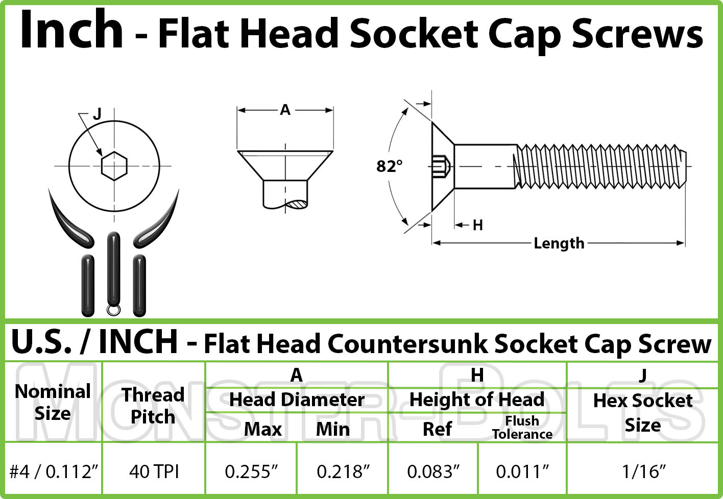 #4-40 Flat Head Socket Cap Screws, Alloy Steel Black Oxide SAE Countersunk 82°