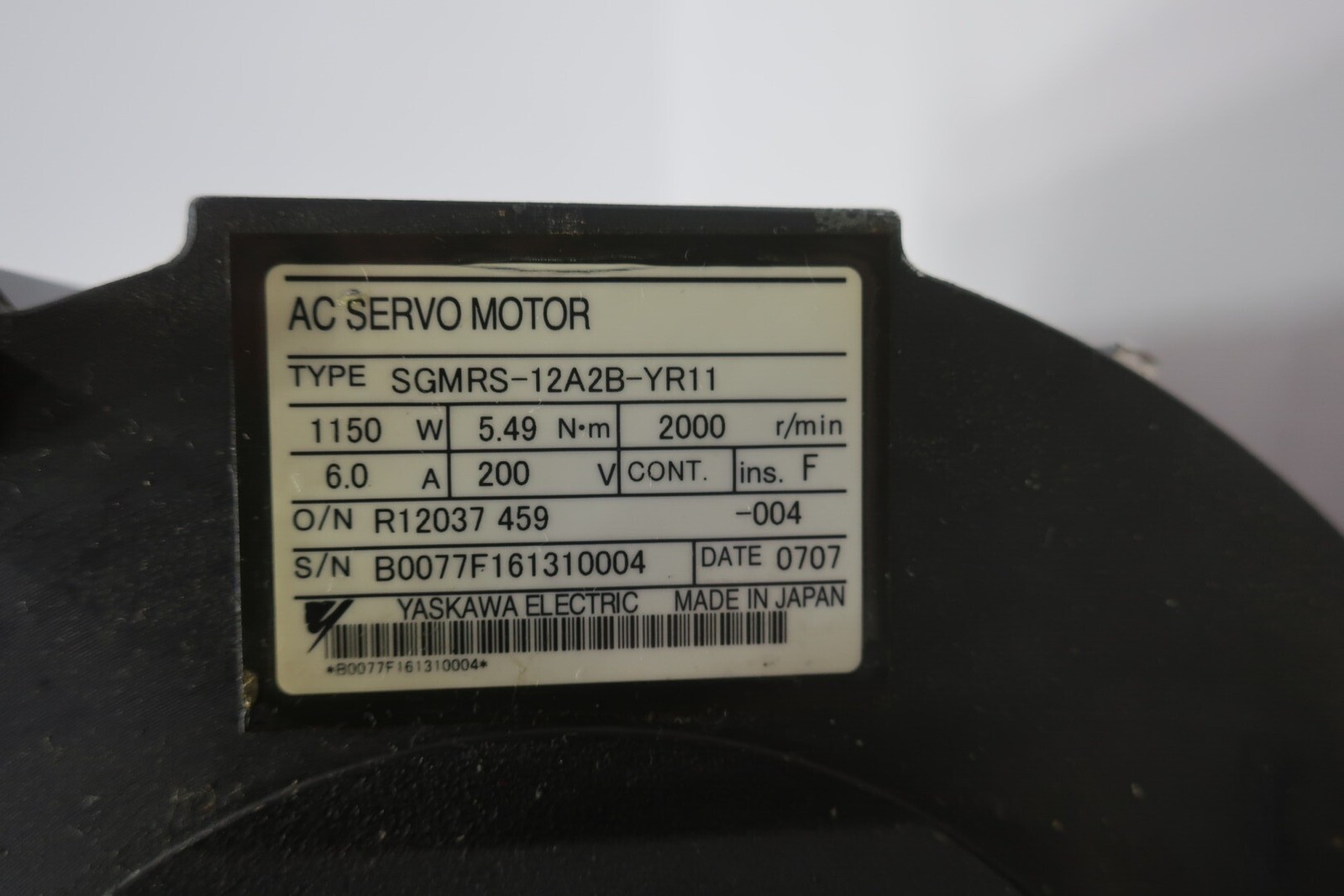 Yaskawa SGMRS-12A2B-YR11 Servo Motor 1150w 2000rpm 5.49nm 200v-ac