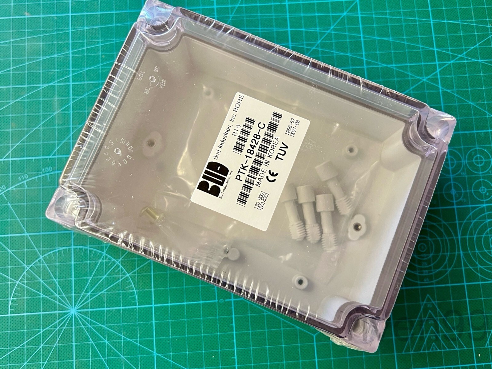 BUD 6.9 x 5.0 x 2.9in. Fiberglass Enclosure, Clear Box, Knockouts,NEMA 4X/6 IP67
