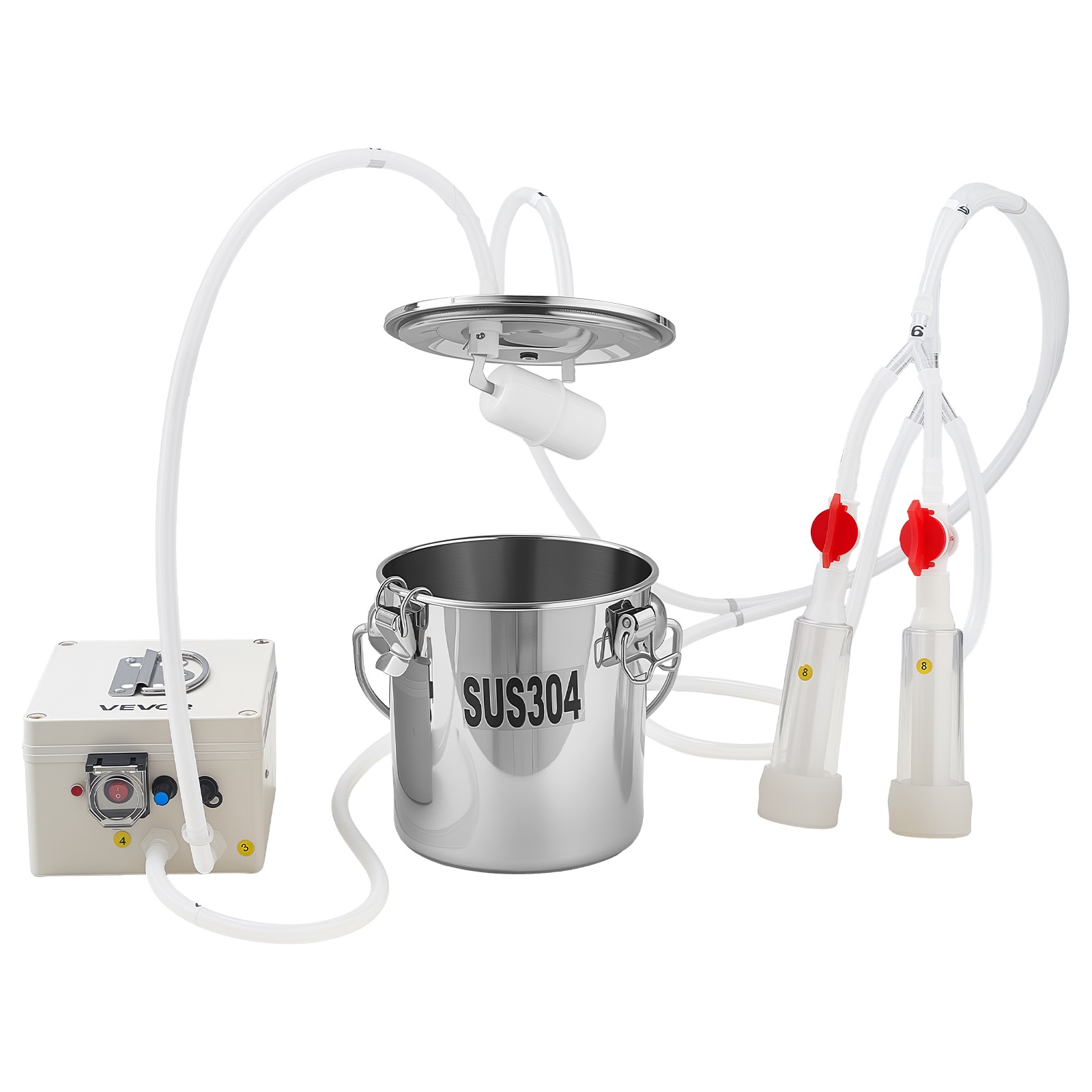 VEVOR Goat Milking Machine Goat Milker 0.8 Gal / 3 L Bucket Battery for Goats