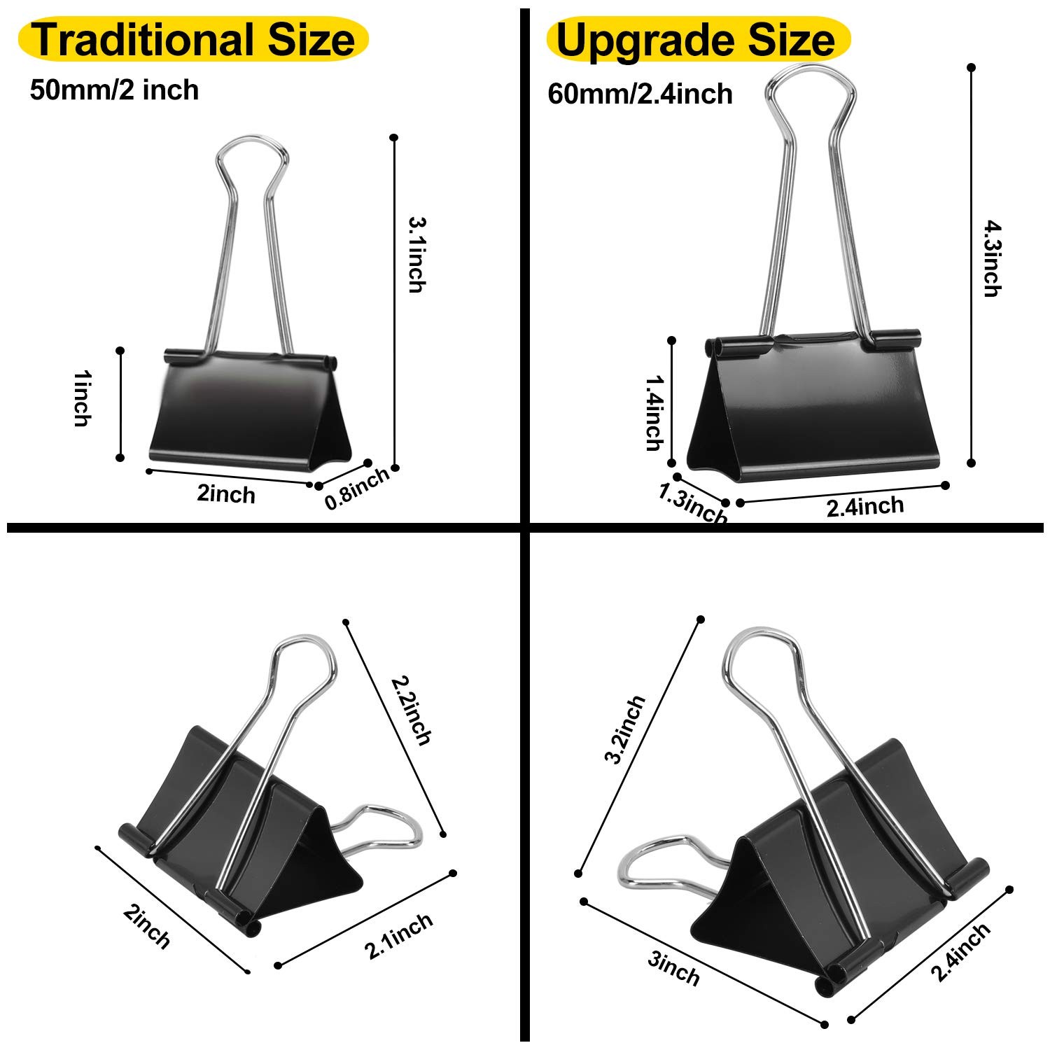 Extra Large Binder Clips 2.4 Inch Length, Jumbo Binder Clips for Office (8 Pcs)