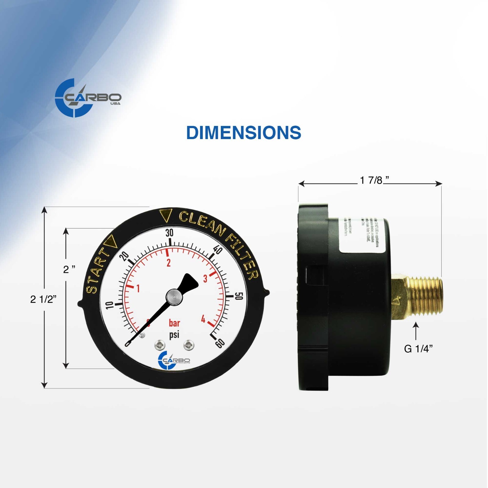 Pool Filter Pressure Gauge – Adjustable Twist Bezel, 1/4″ NPT, Back Mnt 0-60 PSI