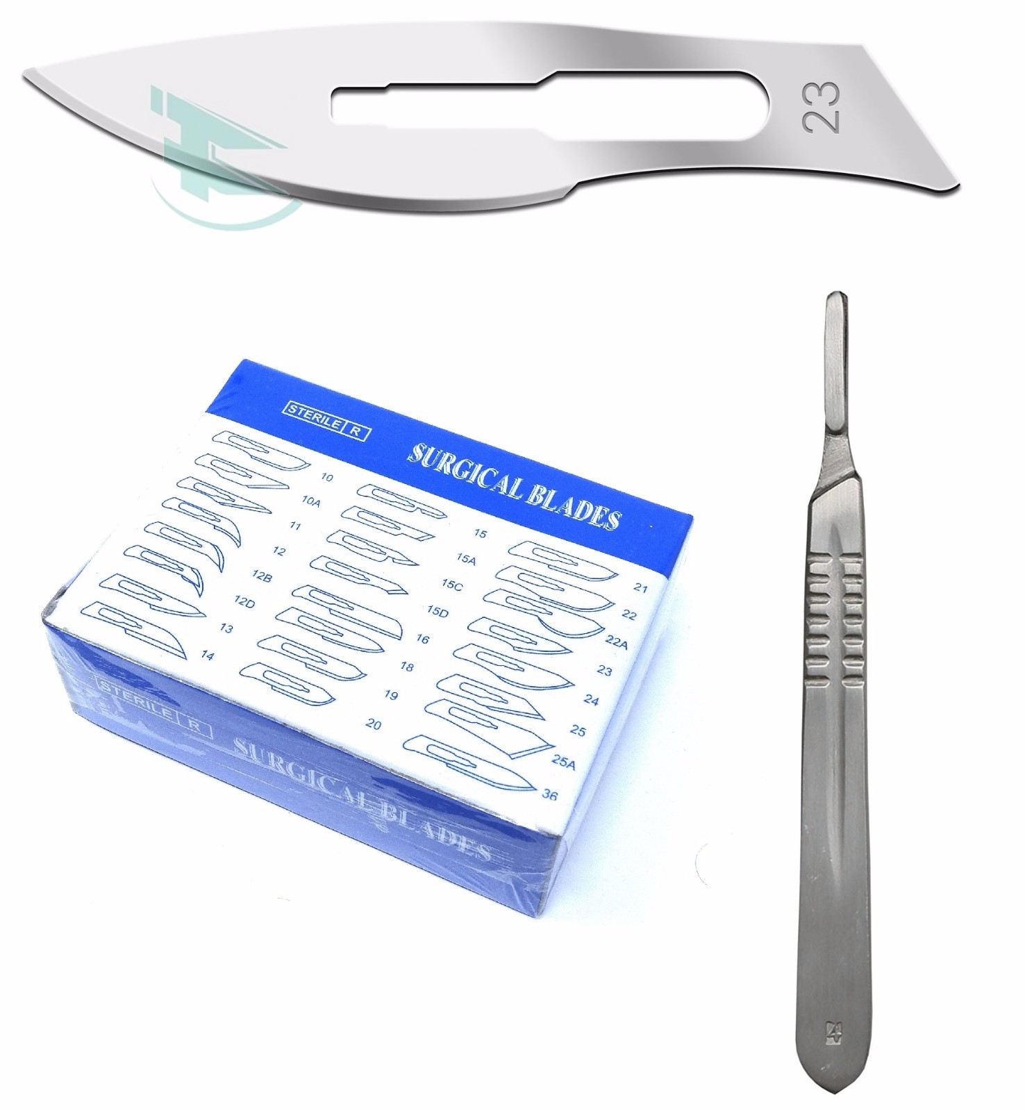 (Lot of 50) Scalpel Blades #23 with #4 Metal Handle Suitable for Dermaplaning