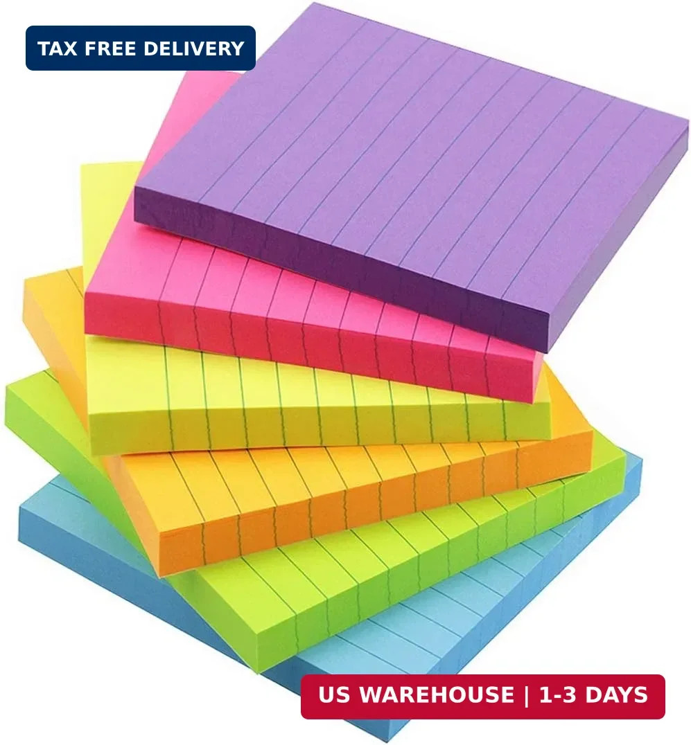 Early Buy 6 Bright Color Lined Sticky Notes Self-Stick Notes 3 in x 3 in, 100 Sh