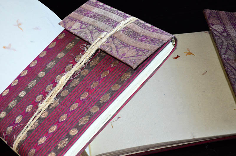 Brocade Cover Journal Diary with Embedded Petals Hand Made Paper From India