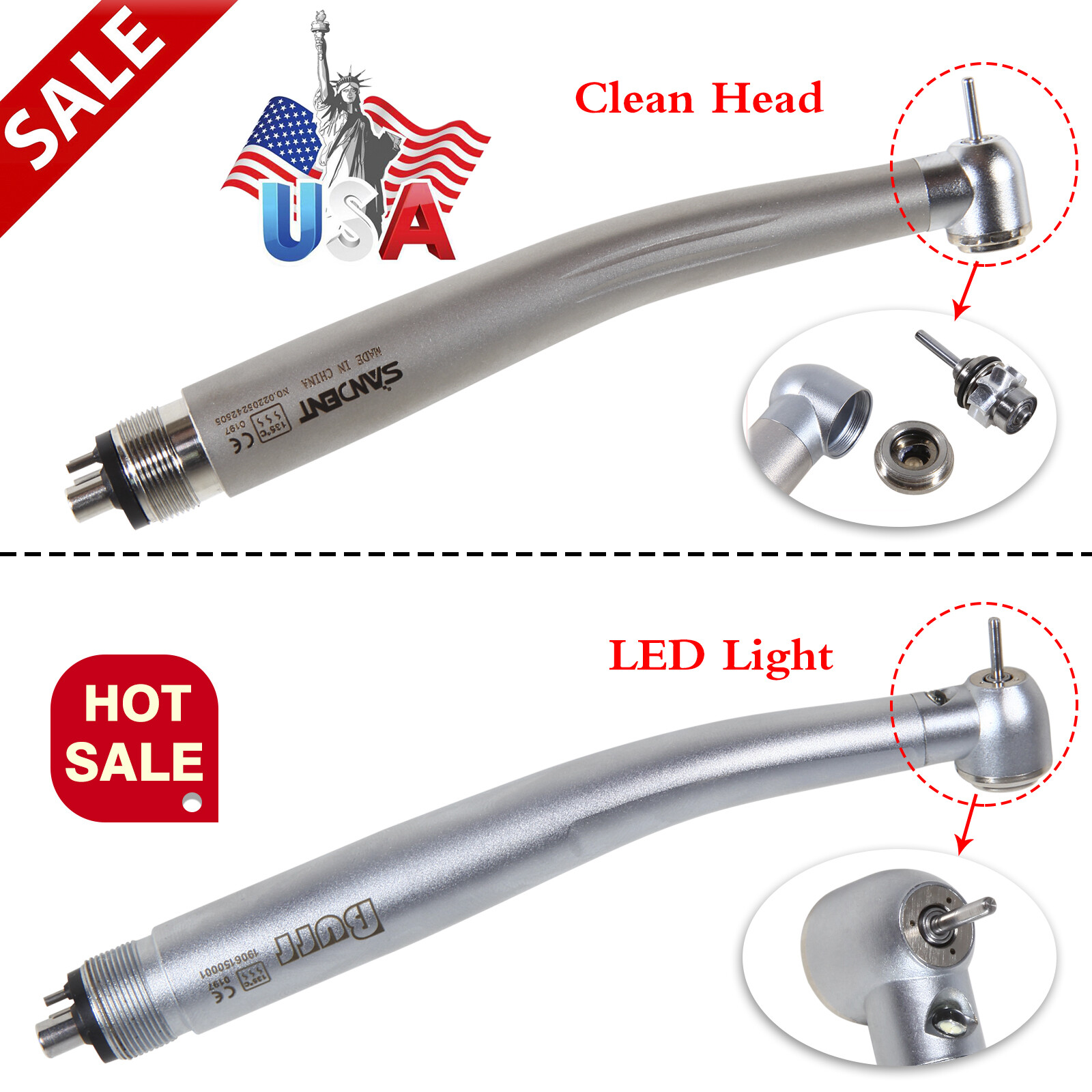 NSK Style Dental Fiber Optic LED E-generator Turbine Handpiece /High Speed 4Hole