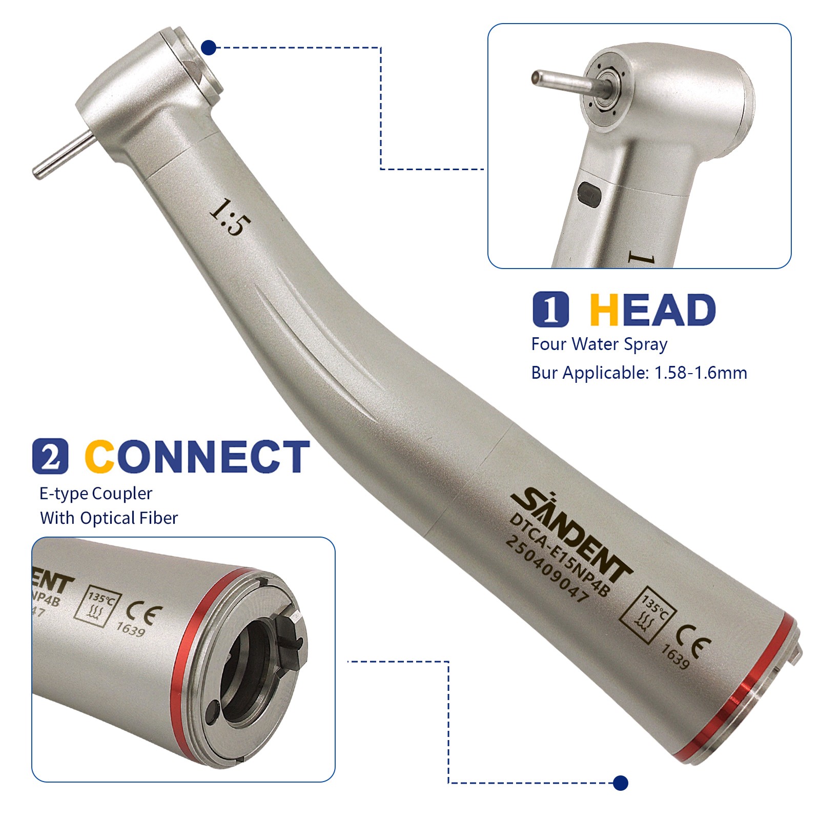 1:5 LED Electric Handpiece High Speed Contra Angle TI-MAX Fit NSK X95L Z95L