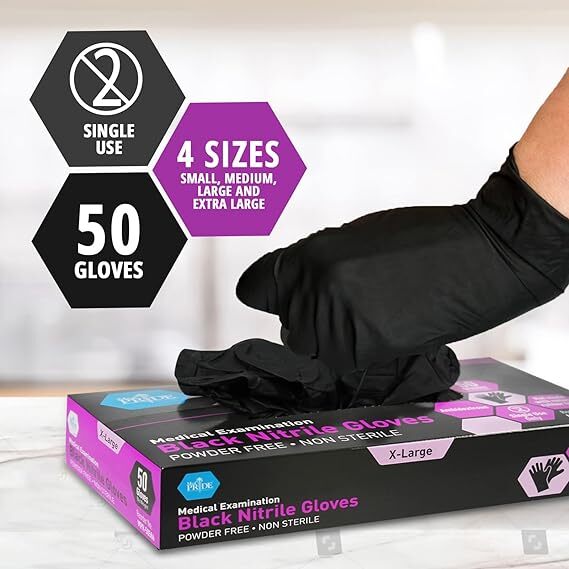 AMGoods Black Nitrile Medical Gloves FDA Powder &Latex Free Disposable 4 mil
