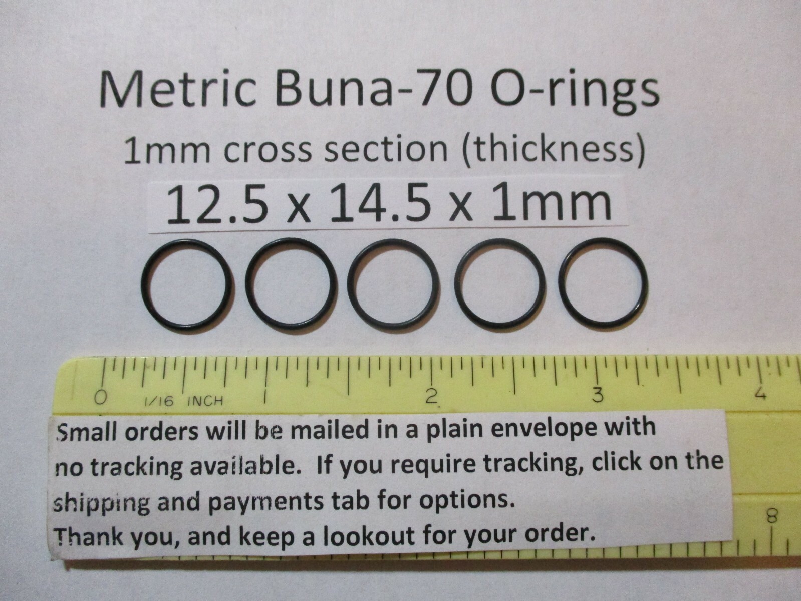 12.5mm ID x 14.5mm OD x 1mm thick O-ring. Buna-70. Quan 5.