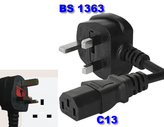 IEC 60320 C13 Sich BS 1363, CEE 7/7, SEV 1011, CET 23-50, NEMA 5-15P Power Cable