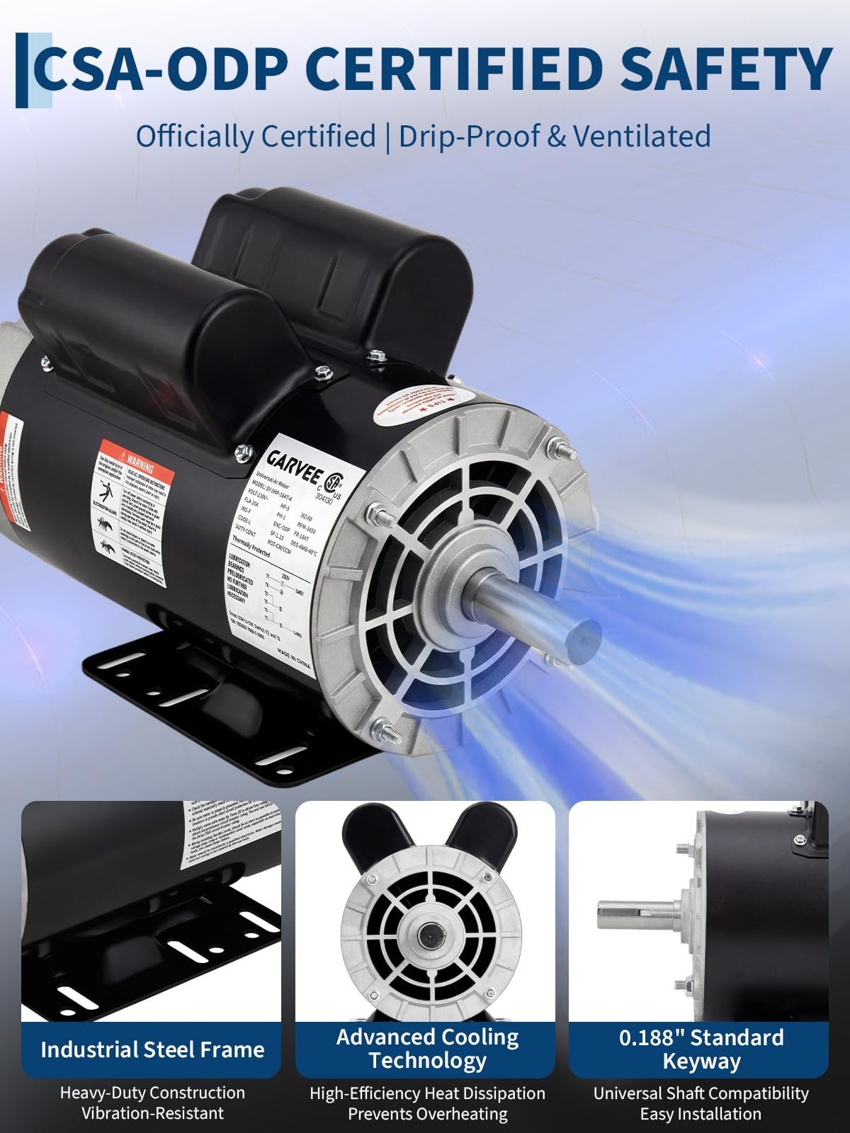 3.7HP SPL Air Compressor Motor 230V 56 Frame 3450 RPM, 5/8″ Keyed Shaft 60Hz