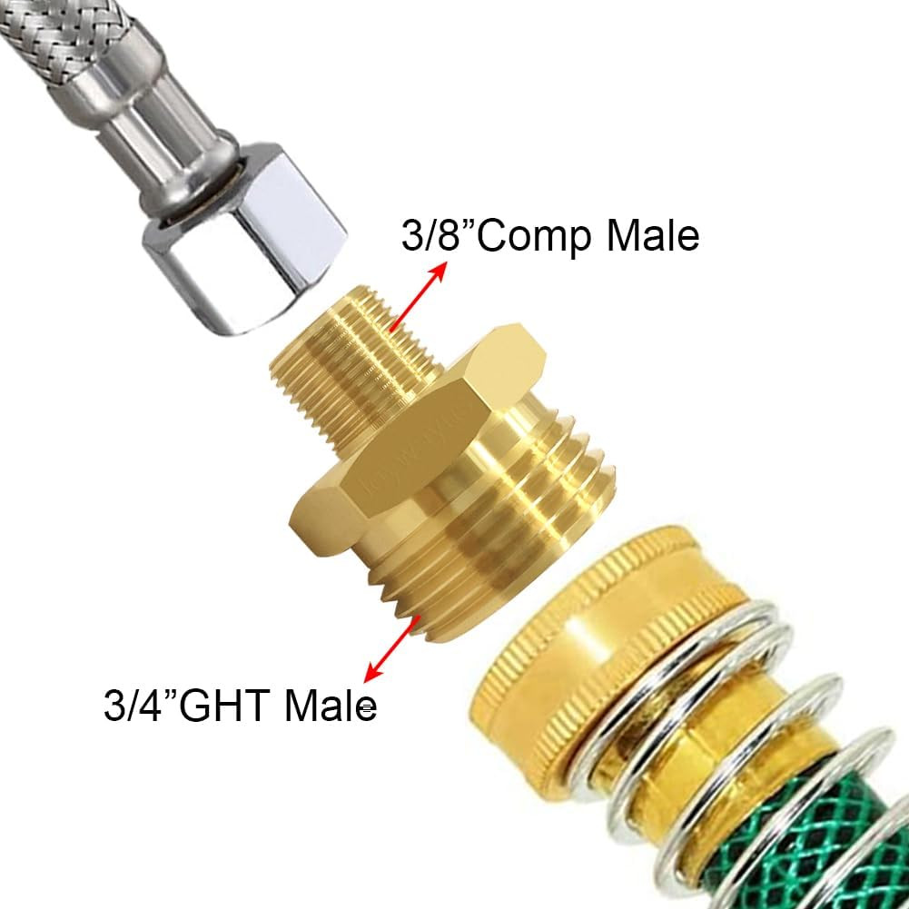 2PCS 3/4 GHT Male to 3/8 Compression Male Thread Adapter Pipe Fitting Brass Redu