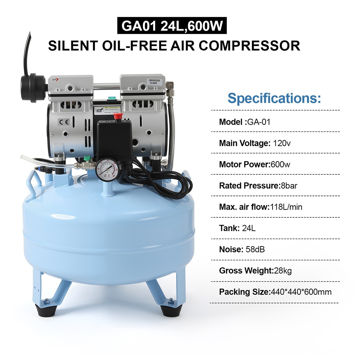 24L/40L Portable Dental Air Compressor Oil Free Silent Air Pump for Dental Use